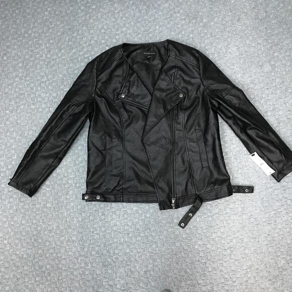 Signature Studio Jackets & Blazers - Signature Studio Jacket Womens Med Black Moto Madness Faux Leather Biker Zip NEW